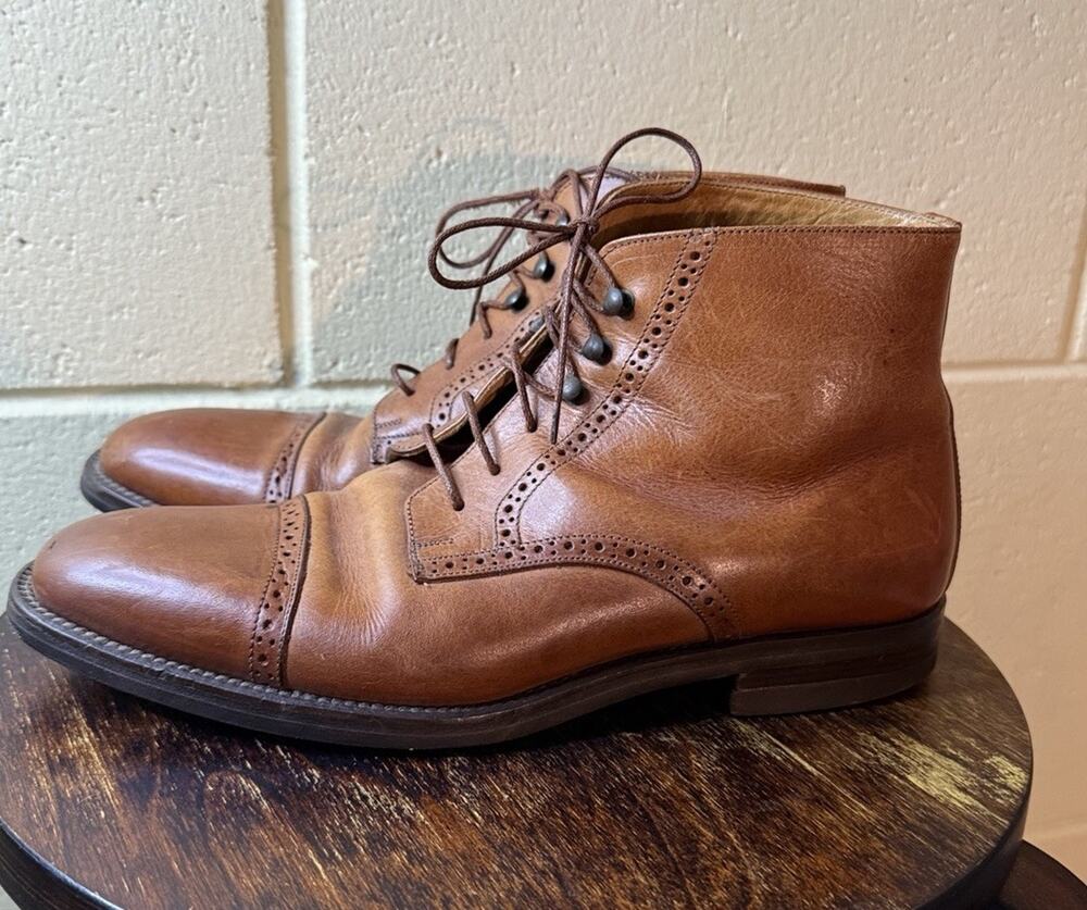 Cole Haan Vintage Brown Leather Cap Toe Brogue Boot Men’s 8.5 Made in Italy Shoe